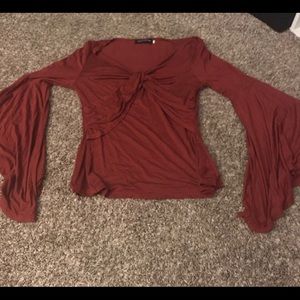 Red bell sleeve v-neck top